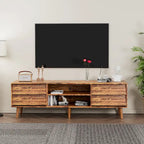 Meuble TV vintage de 63 po avec étagères et tiroirs pour téléviseurs de 60 po