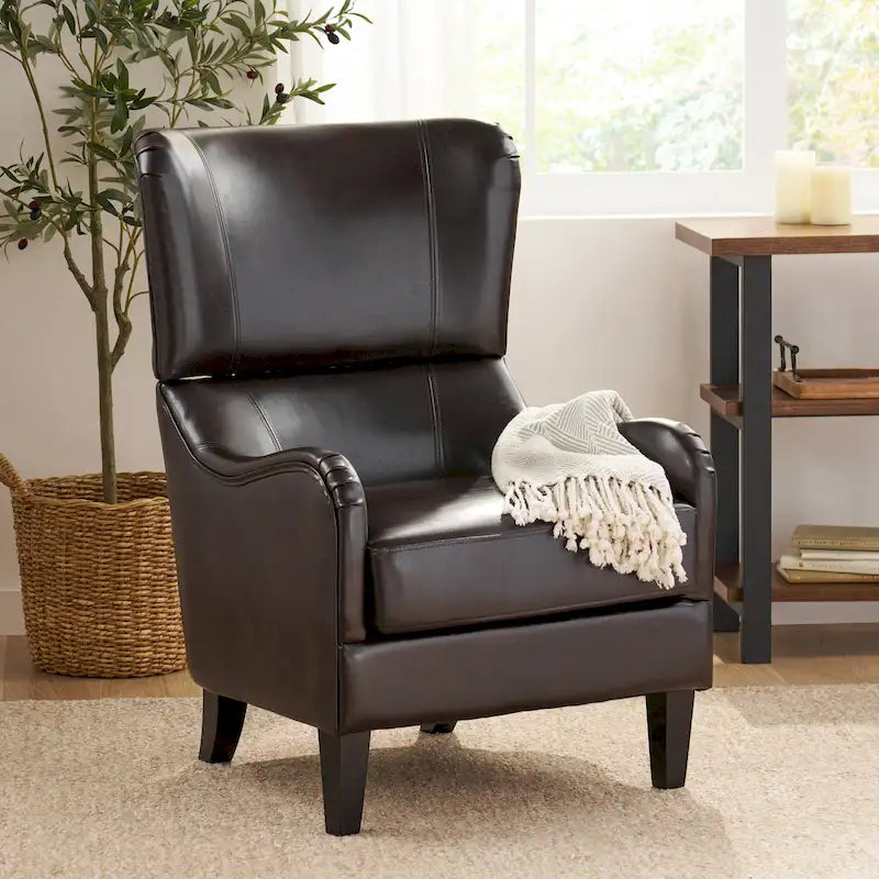27 Fauteuil d'appoint à dossier haut avec dossier à oreilles et pieds en bouleau