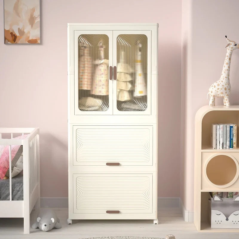 Organisateur de Rangement Portable pour Vêtements, Armoire Penderie, Portes Magnétiques avec 4 Cubes et Tige de Suspension, 10 cintres