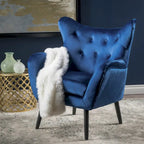 Fauteuil à oreilles en velours bleu marine 34,25 po