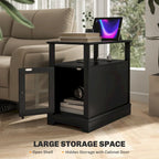 Table d'appoint avec station de recharge, Table d'appoint étroite avec ports USB et prises électriques, Petite table avec rangement dissimulé et étagère ouverte