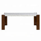 Table à manger, dessus rectangulaire en faux marbre blanc de 72 pouces, bois brun