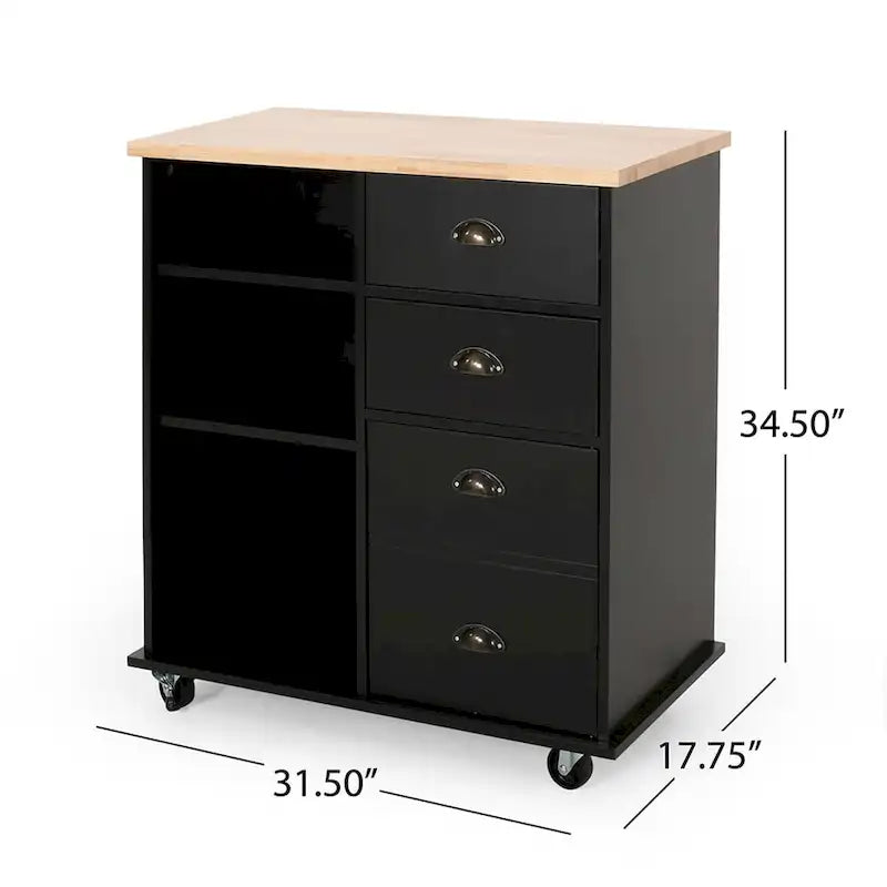 Îlot de cuisine roulant avec porte, 2 tiroirs, 3 étagères et armoire de rangement, 80 cm de large