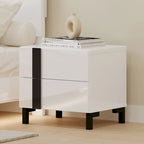 Ensemble de lit plateforme moderne Queen 3 pièces brillant, cadre éclairé, 2 tables de chevet, blanc