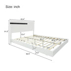 Ensemble de lit plateforme moderne Queen 3 pièces brillant, cadre éclairé, 2 tables de chevet, blanc