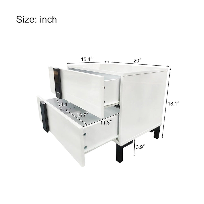 Ensemble de lit plateforme moderne Queen 3 pièces brillant, cadre éclairé, 2 tables de chevet, blanc