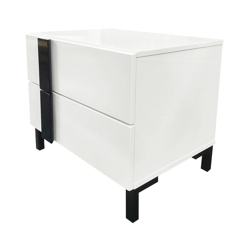 Ensemble de lit plateforme moderne Queen 3 pièces brillant, cadre éclairé, 2 tables de chevet, blanc