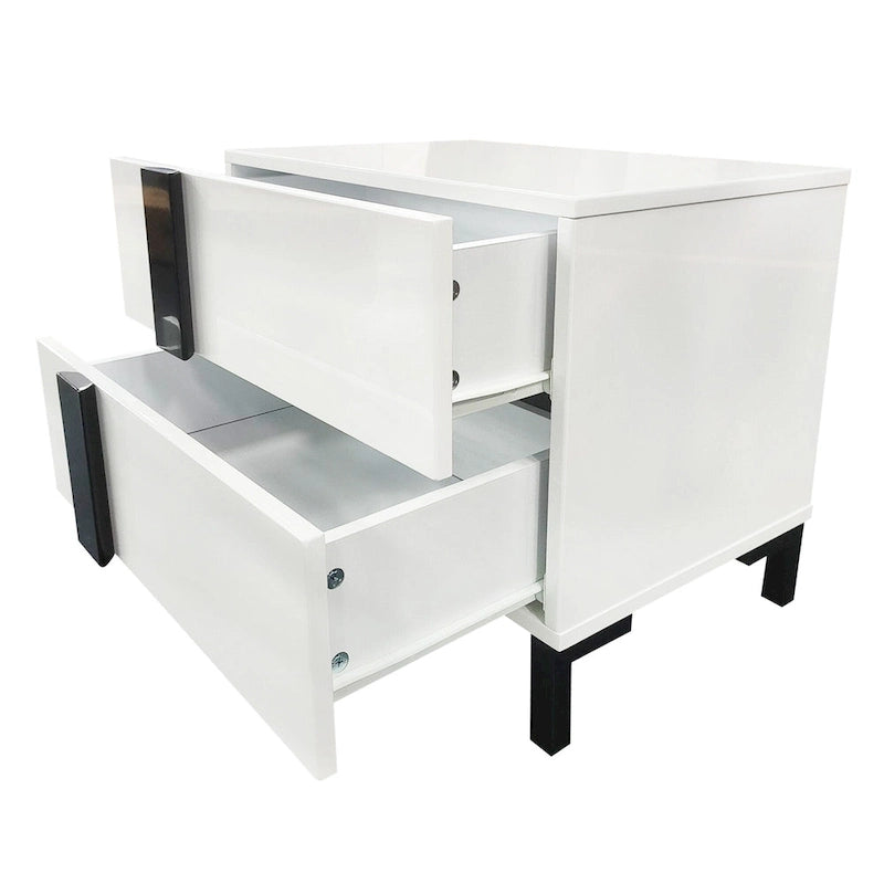 Ensemble de lit plateforme moderne Queen 3 pièces brillant, cadre éclairé, 2 tables de chevet, blanc