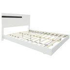 Ensemble de lit plateforme moderne Queen 3 pièces brillant, cadre éclairé, 2 tables de chevet, blanc