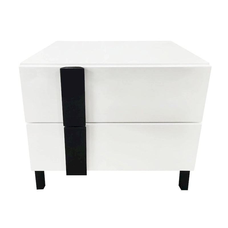 Ensemble de lit plateforme moderne Queen 3 pièces brillant, cadre éclairé, 2 tables de chevet, blanc