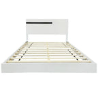 Ensemble de lit plateforme moderne Queen 3 pièces brillant, cadre éclairé, 2 tables de chevet, blanc