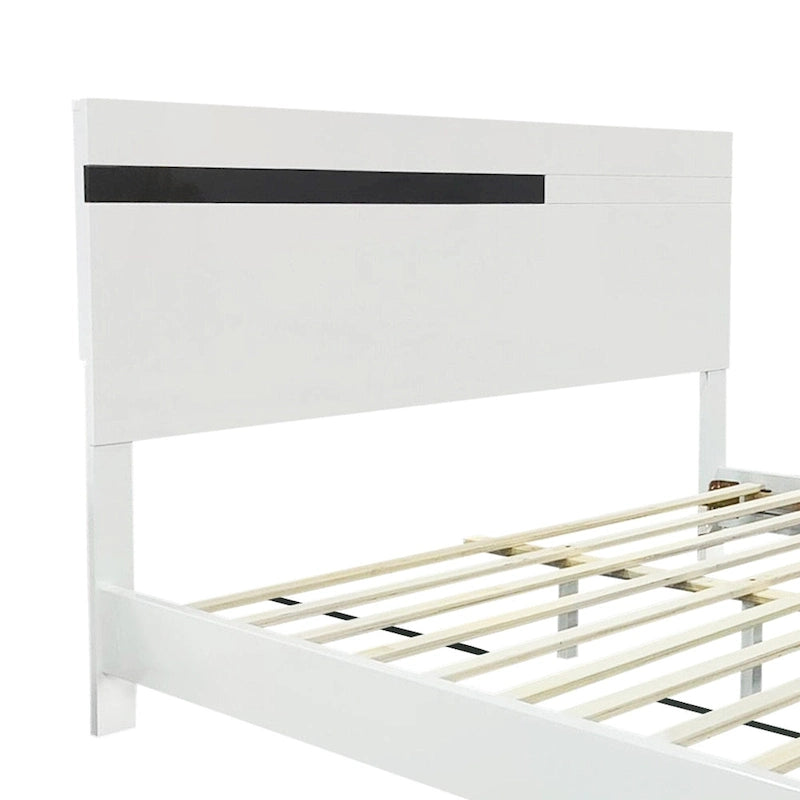 Ensemble de lit plateforme moderne Queen 3 pièces brillant, cadre éclairé, 2 tables de chevet, blanc