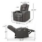 Fauteuil inclinable électrique standard de 84 cm de large avec rangement dans les accoudoirs et port USB, couleur ardoise