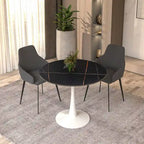 Table à manger ronde moderne Bristol 31 avec plateau en pierre frittée et piètement colonne en acier inoxydable blanc pour salle à manger et cuisine