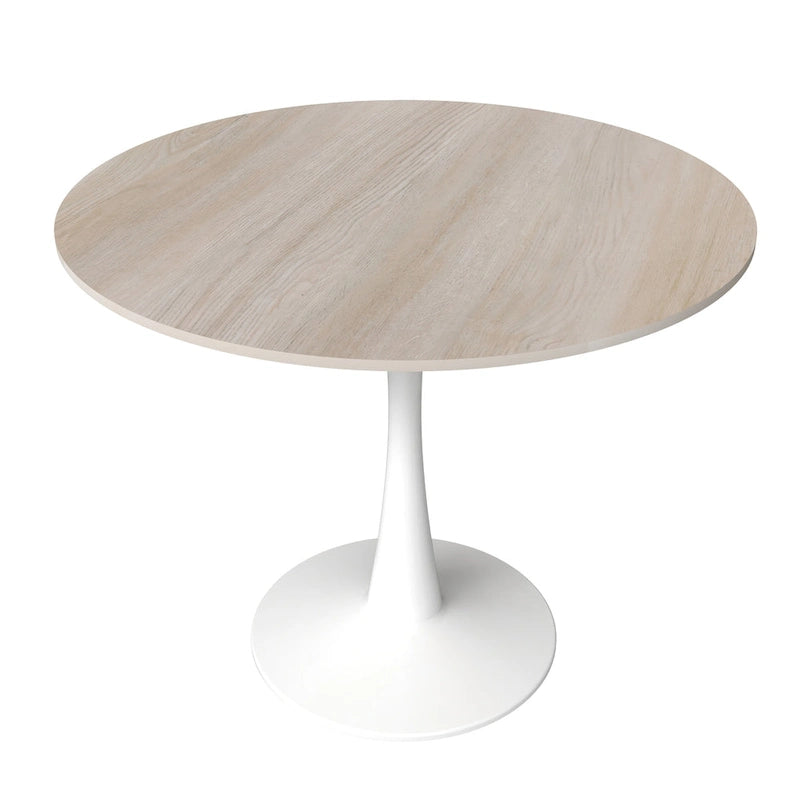 Table à manger ronde moderne Bristol 31 avec plateau en pierre frittée et piètement colonne en acier inoxydable blanc pour salle à manger et cuisine