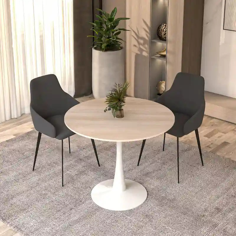 Table à manger ronde moderne Bristol 31 avec plateau en pierre frittée et piètement colonne en acier inoxydable blanc pour salle à manger et cuisine