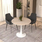 Table à manger ronde moderne Bristol 31 avec plateau en pierre frittée et piètement colonne en acier inoxydable blanc pour salle à manger et cuisine