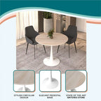Table à manger ronde moderne Bristol 31 avec plateau en pierre frittée et piètement colonne en acier inoxydable blanc pour salle à manger et cuisine