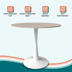 Table à manger ronde moderne Bristol 31 avec plateau en pierre frittée et piètement colonne en acier inoxydable blanc pour salle à manger et cuisine
