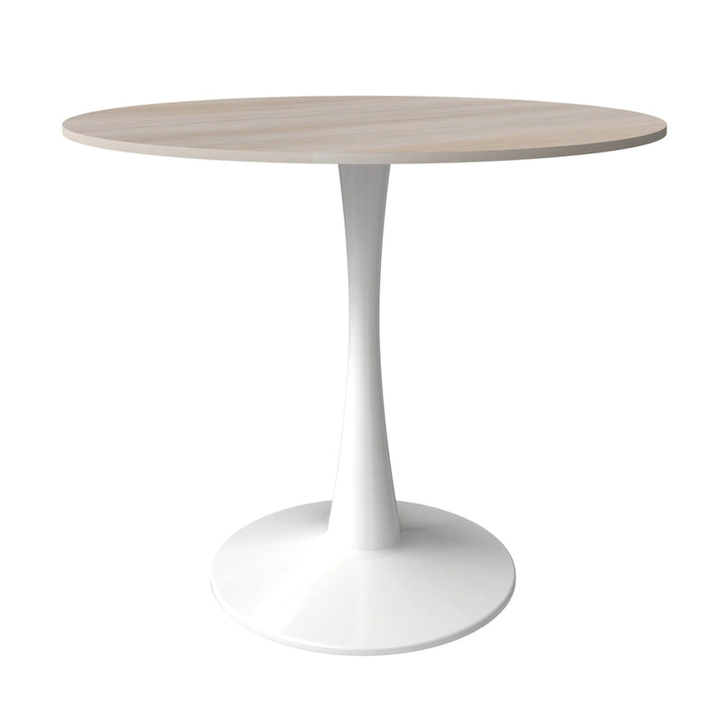 Table à manger ronde moderne Bristol 31 avec plateau en pierre frittée et piètement colonne en acier inoxydable blanc pour salle à manger et cuisine