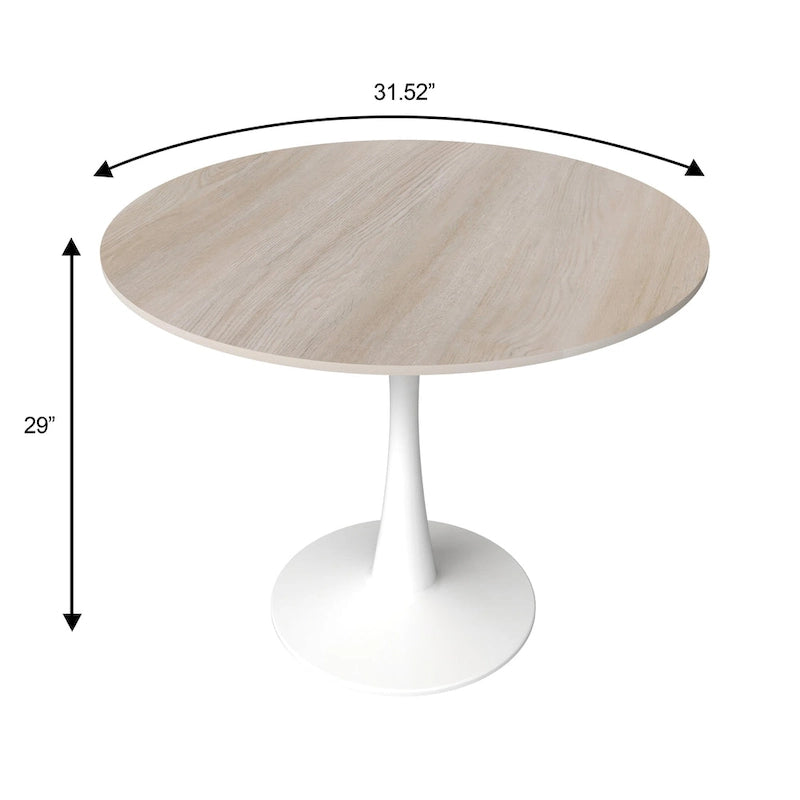Table à manger ronde moderne Bristol 31 avec plateau en pierre frittée et piètement colonne en acier inoxydable blanc pour salle à manger et cuisine