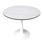 Table à manger ronde moderne Bristol 31 avec plateau en pierre frittée et piètement colonne en acier inoxydable blanc pour salle à manger et cuisine