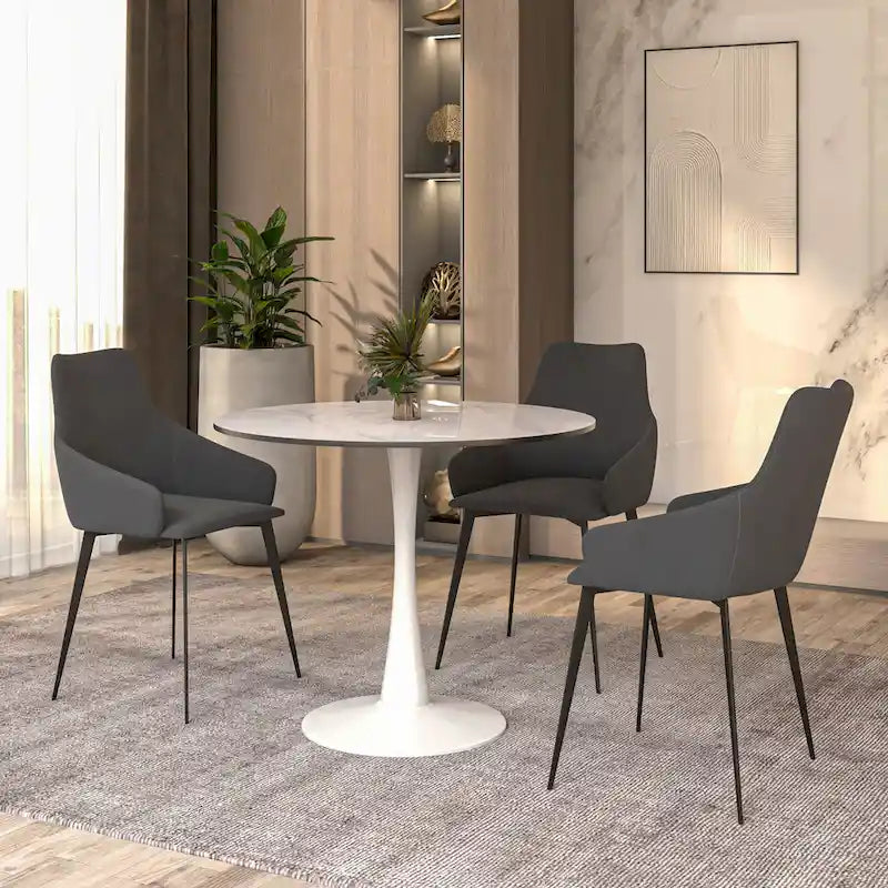 Table à manger ronde moderne Bristol 31 avec plateau en pierre frittée et piètement colonne en acier inoxydable blanc pour salle à manger et cuisine