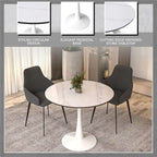 Table à manger ronde moderne Bristol 31 avec plateau en pierre frittée et piètement colonne en acier inoxydable blanc pour salle à manger et cuisine