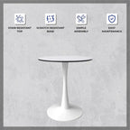 Table à manger ronde moderne Bristol 31 avec plateau en pierre frittée et piètement colonne en acier inoxydable blanc pour salle à manger et cuisine