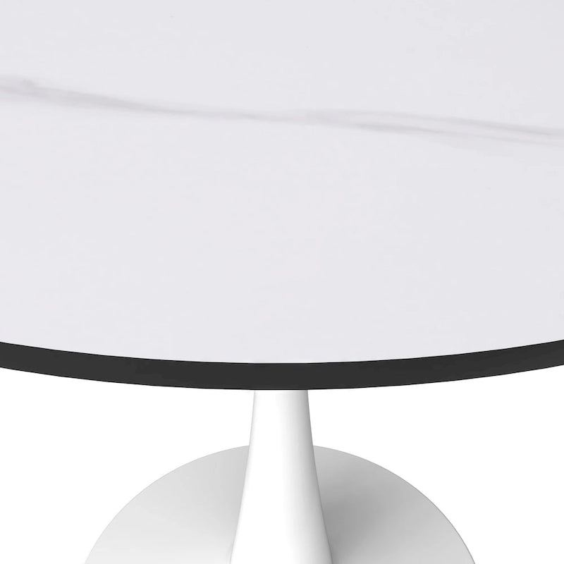 Table à manger ronde moderne Bristol 31 avec plateau en pierre frittée et piètement colonne en acier inoxydable blanc pour salle à manger et cuisine