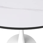 Table à manger ronde moderne Bristol 31 avec plateau en pierre frittée et piètement colonne en acier inoxydable blanc pour salle à manger et cuisine