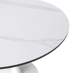 Table à manger ronde moderne Bristol 31 avec plateau en pierre frittée et piètement colonne en acier inoxydable blanc pour salle à manger et cuisine