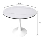 Table à manger ronde moderne Bristol 31 avec plateau en pierre frittée et piètement colonne en acier inoxydable blanc pour salle à manger et cuisine