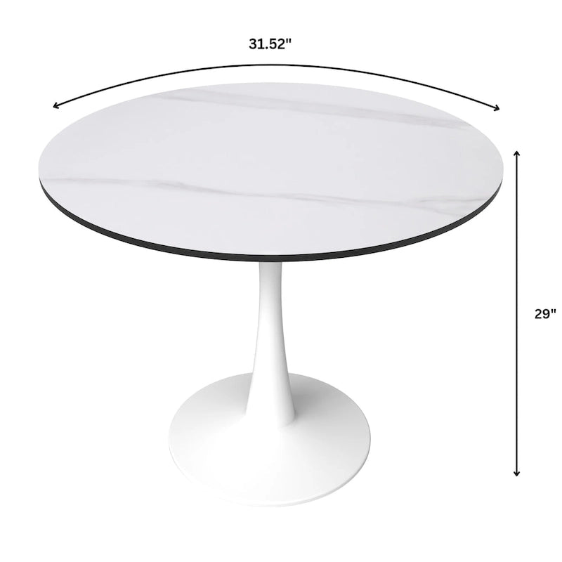 Table à manger ronde moderne Bristol 31 avec plateau en pierre frittée et piètement colonne en acier inoxydable blanc pour salle à manger et cuisine