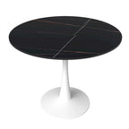 Table à manger ronde moderne Bristol 31 avec plateau en pierre frittée et piètement colonne en acier inoxydable blanc pour salle à manger et cuisine