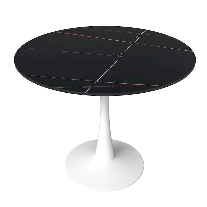 Table à manger ronde moderne Bristol 31 avec plateau en pierre frittée et piètement colonne en acier inoxydable blanc pour salle à manger et cuisine