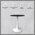 Table à manger ronde moderne Bristol 31 avec plateau en pierre frittée et piètement colonne en acier inoxydable blanc pour salle à manger et cuisine