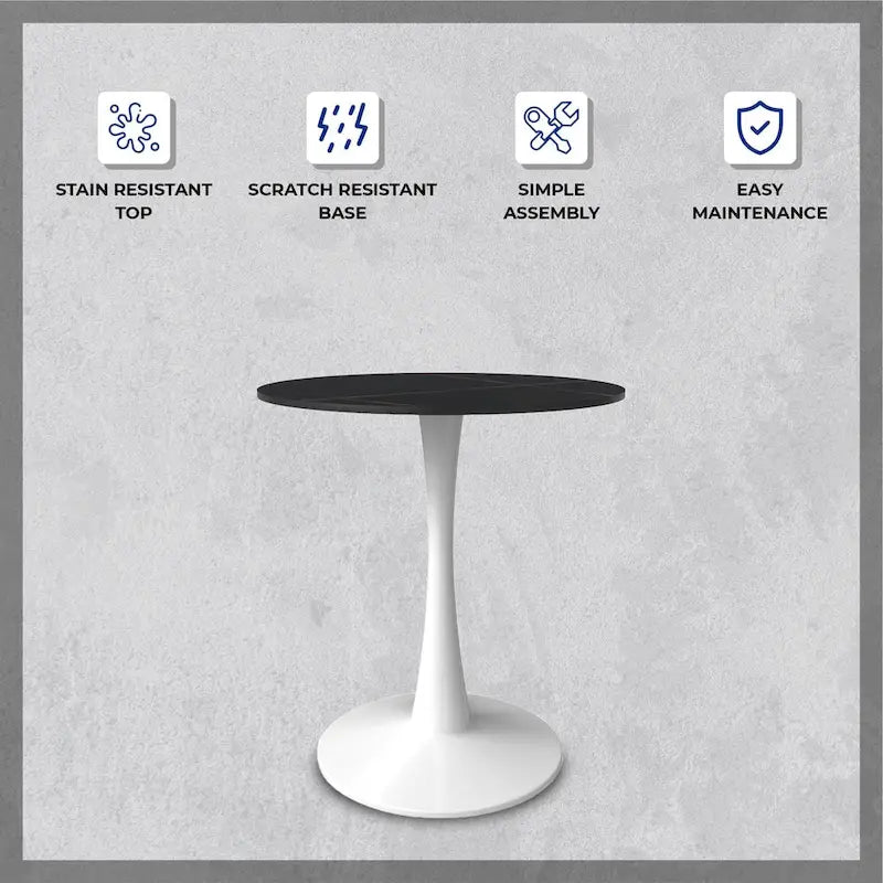 Table à manger ronde moderne Bristol 31 avec plateau en pierre frittée et piètement colonne en acier inoxydable blanc pour salle à manger et cuisine