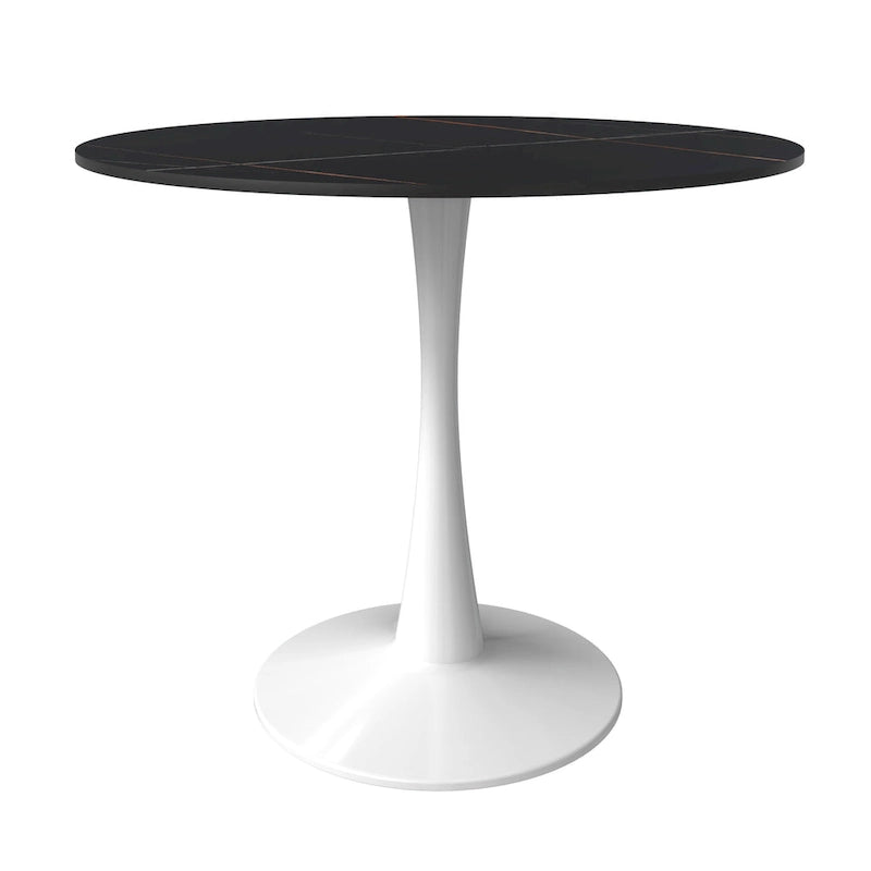 Table à manger ronde moderne Bristol 31 avec plateau en pierre frittée et piètement colonne en acier inoxydable blanc pour salle à manger et cuisine