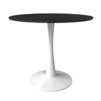 Table à manger ronde moderne Bristol 31 avec plateau en pierre frittée et piètement colonne en acier inoxydable blanc pour salle à manger et cuisine