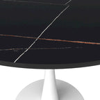 Table à manger ronde moderne Bristol 31 avec plateau en pierre frittée et piètement colonne en acier inoxydable blanc pour salle à manger et cuisine