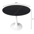 Table à manger ronde moderne Bristol 31 avec plateau en pierre frittée et piètement colonne en acier inoxydable blanc pour salle à manger et cuisine