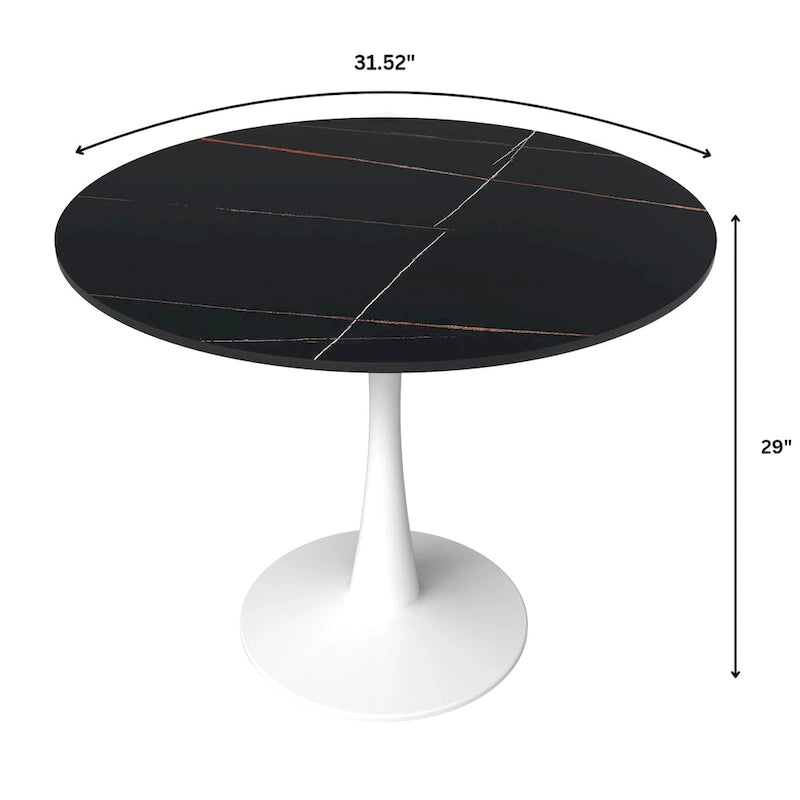 Table à manger ronde moderne Bristol 31 avec plateau en pierre frittée et piètement colonne en acier inoxydable blanc pour salle à manger et cuisine