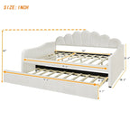 Lit de repos pleine grandeur avec cadre rembourré, canapé-lit avec dossier en forme de coquille et lit gigogne coulissant, canapé-lit en velours pour salon.