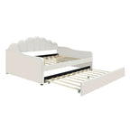 Lit de repos pleine grandeur avec cadre rembourré, canapé-lit avec dossier en forme de coquille et lit gigogne coulissant, canapé-lit en velours pour salon.