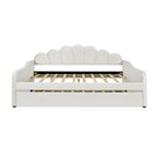 Lit de repos pleine grandeur avec cadre rembourré, canapé-lit avec dossier en forme de coquille et lit gigogne coulissant, canapé-lit en velours pour salon.