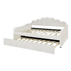 Lit de repos pleine grandeur avec cadre rembourré, canapé-lit avec dossier en forme de coquille et lit gigogne coulissant, canapé-lit en velours pour salon.