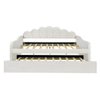 Lit de repos pleine grandeur avec cadre rembourré, canapé-lit avec dossier en forme de coquille et lit gigogne coulissant, canapé-lit en velours pour salon.