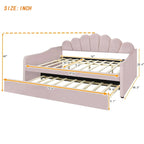 Lit de repos pleine grandeur avec cadre rembourré, canapé-lit avec dossier en forme de coquille et lit gigogne coulissant, canapé-lit en velours pour salon.