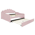 Lit de repos pleine grandeur avec cadre rembourré, canapé-lit avec dossier en forme de coquille et lit gigogne coulissant, canapé-lit en velours pour salon.